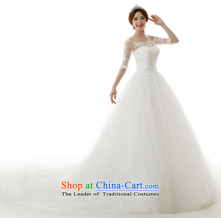  The spring and summer of 2015, clean the new word in the breast of his shoulder long-sleeved tail wedding dresses Korean style package shoulder straps large video thin tail wedding dresses tailored white picture, prices, brand platters! The elections are supplied in the national character of distribution, so action, buy now enjoy more preferential! As soon as possible.