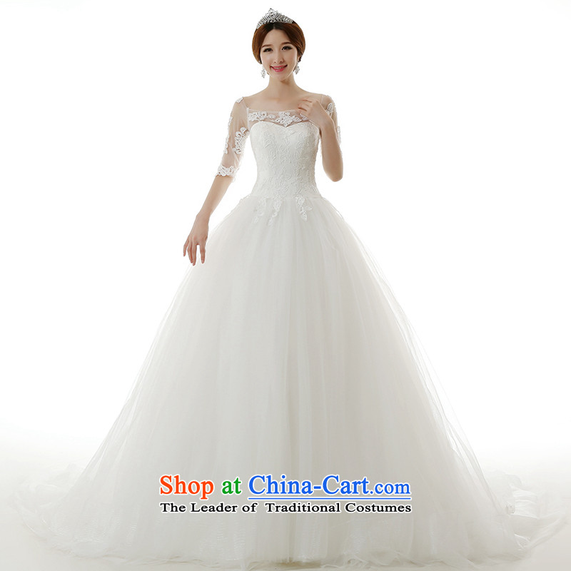 The spring and summer of 2015, clean the new word in the breast of his shoulder long-sleeved tail wedding dresses Korean style package shoulder straps large video thin tail wedding dresses tailored White