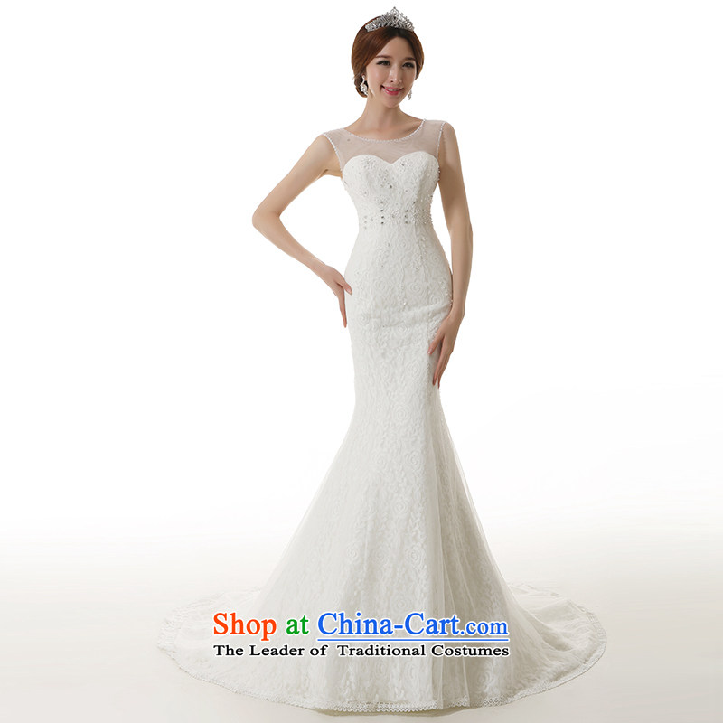 Clean the new 2015 diffuse lace crowsfoot small trailing wedding dresses transparent dual shoulder Foutune of graphics and package thin crowsfoot wedding dresses white L