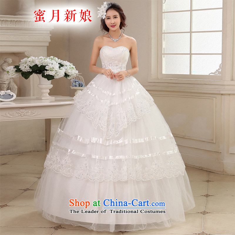 Honeymoon bride wedding dresses 2015 new water drilling and chest wedding align to bind with Princess wedding white?L