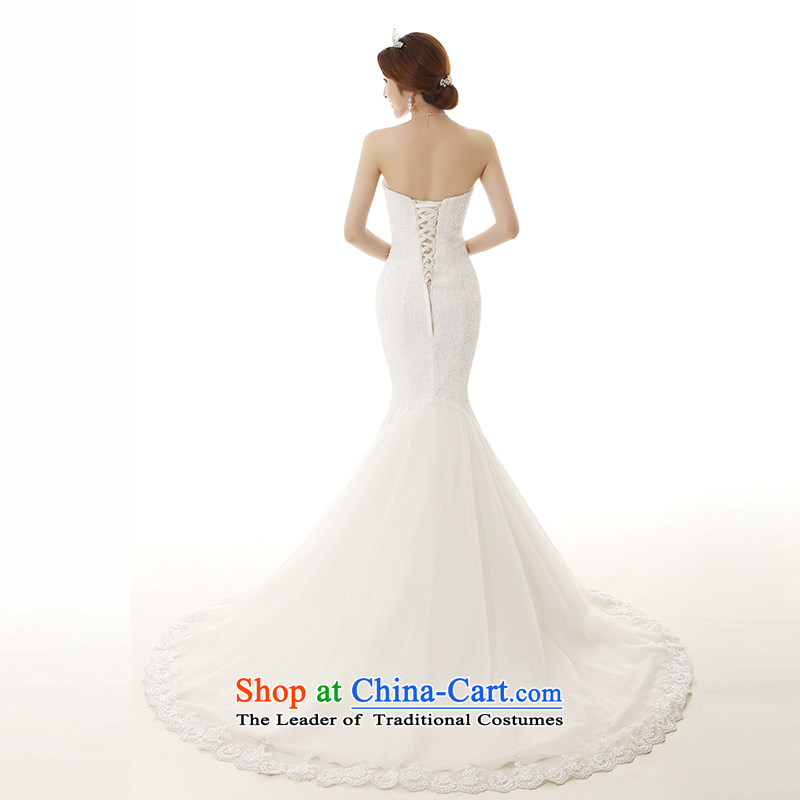 Clean the new bride Castores Magi 2015 crowsfoot large tail white wedding dress luxury lace anointed chest pocket inbox and Korean style crowsfoot tail Sau San wedding dresses white L, plumbing, , , , shopping on the Internet