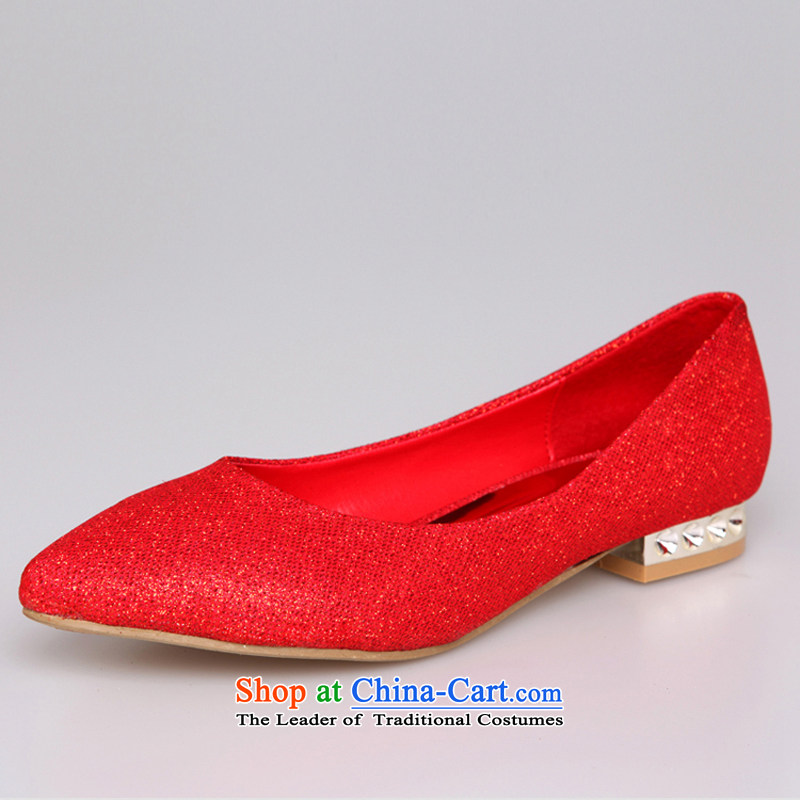 Rain-sang Yi marriages wedding ceremony bride shoes gold bridesmaid shoes flat shoe pregnant women better wearing a red shoes XZ054 marriage red 37, rain-sang Yi shopping on the Internet has been pressed.