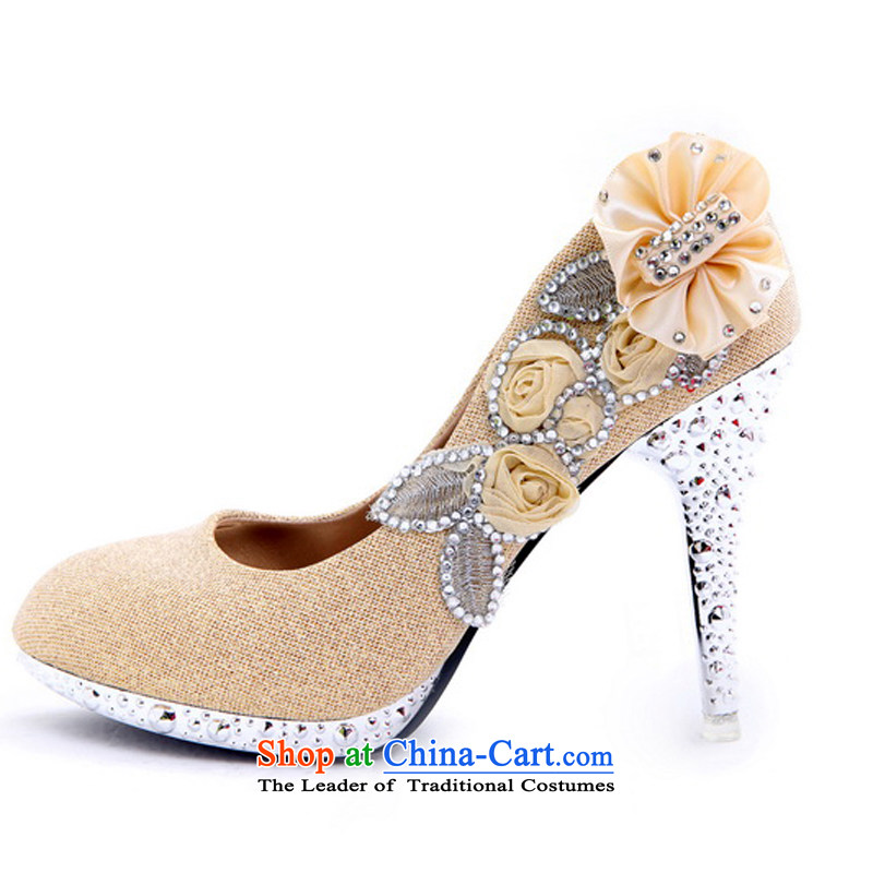 Rain-sang Yi New marriage shoes bride marriage shoes ultra-high water drilling shoes flowers posted drill bride wedding dresses single shoe XZ072 Golden 37 days of rain is yi , , , shopping on the Internet