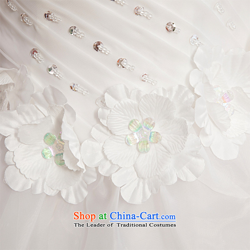 Honeymoon bride wedding dresses 2015 Korean Sau San shoulder wedding water drilling with flowers princess wedding White XL, bride honeymoon shopping on the Internet has been pressed.