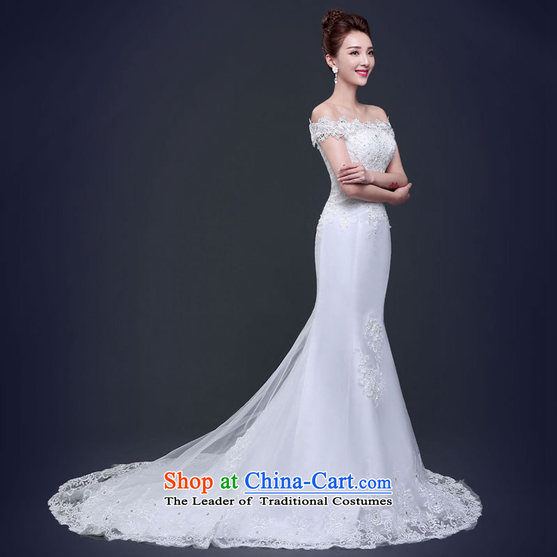 7 Color 7 tone Korean New 2015 Sau San Korean shoulders a simple word shoulder crowsfoot tail wedding dresses H015 White M 7 7 Color Tone , , , shopping on the Internet
