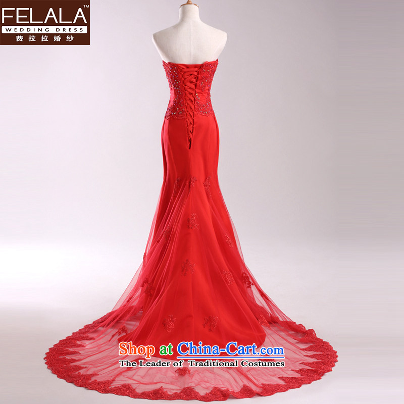 Ferrara red anointed chest wedding dresses 2013 new luxury lace crowsfoot small trailing evening dress autumn and winter S(1 red feet) of Ferrara wedding (FELALA) , , , shopping on the Internet
