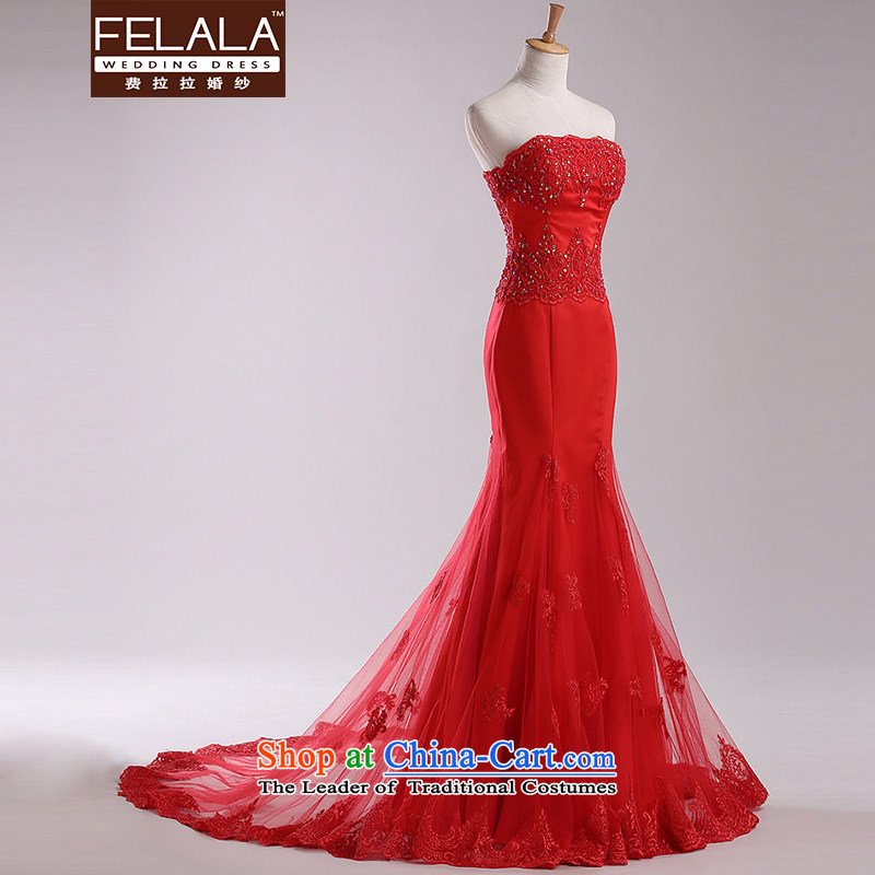 Ferrara red anointed chest wedding dresses 2013 new luxury lace crowsfoot small trailing evening dress autumn and winter S(1 red feet) of Ferrara wedding (FELALA) , , , shopping on the Internet
