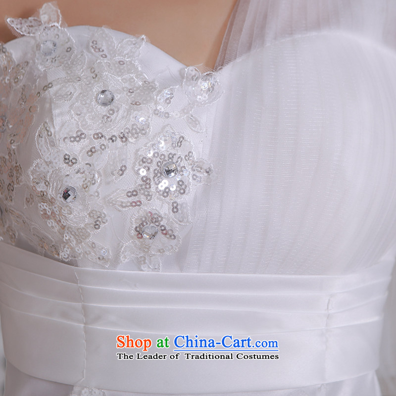 Honeymoon bride wedding dresses 2015 new Korean Princess shoulder ribbons wedding to align the strap bon bon wedding white XS, bride honeymoon shopping on the Internet has been pressed.