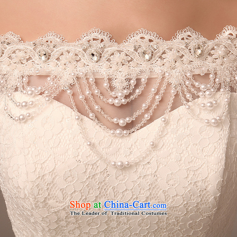 2015 Autumn and winter new one field for a crowsfoot wedding shoulder long tail lace pearl crowsfoot large trailing white wedding dresses , L, plumbing, , , , shopping on the Internet