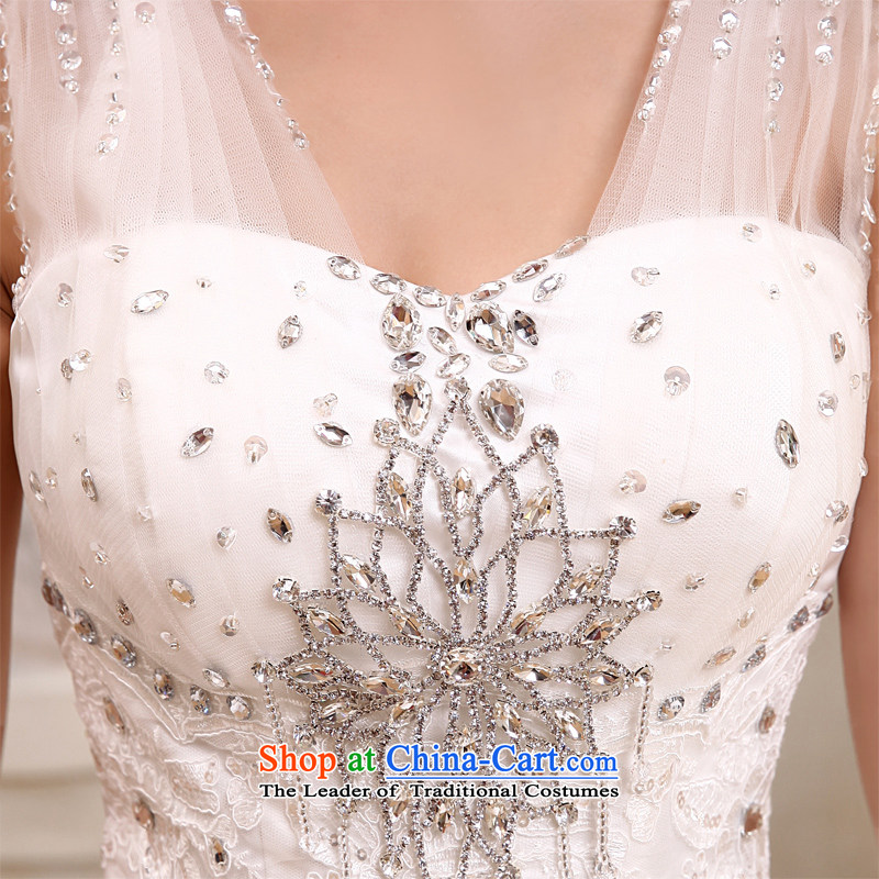 Honeymoon bride 2015 new products wedding dresses Korean shoulders deep V-Neck long tail light slice wedding band wedding white L, bride honeymoon shopping on the Internet has been pressed.