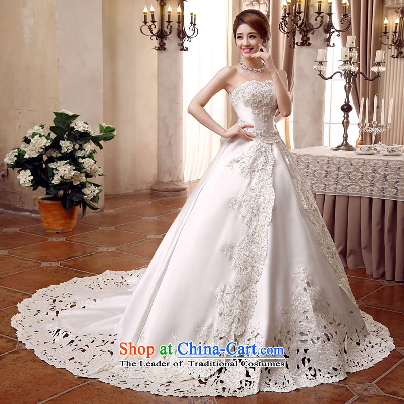Love of the overcharged Korean style wedding video thin 2015 new bride to align the breast tissue tail twill satin straps Foutune of Princess Skirt holding m-white streak straps, S 1 ft 9 waist, love of the overcharged shopping on the Internet has been pr