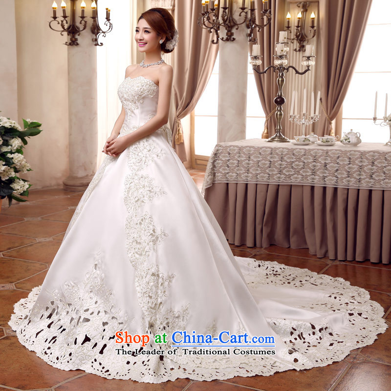 Love of the overcharged Korean style wedding video thin 2015 new bride to align the breast tissue tail twill satin straps Foutune of Princess Skirt holding m-white streak straps, S 1 ft 9 waist, love of the overcharged shopping on the Internet has been pr