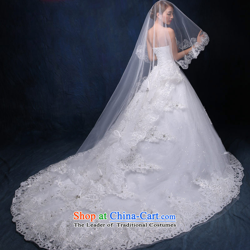 Love of the overcharged 3 m deluxe and legal tail wedding Korean version of the new Large 2015 V-Neck sweet Princess Bride diamond lace white S love of the overcharged shopping on the Internet has been pressed.