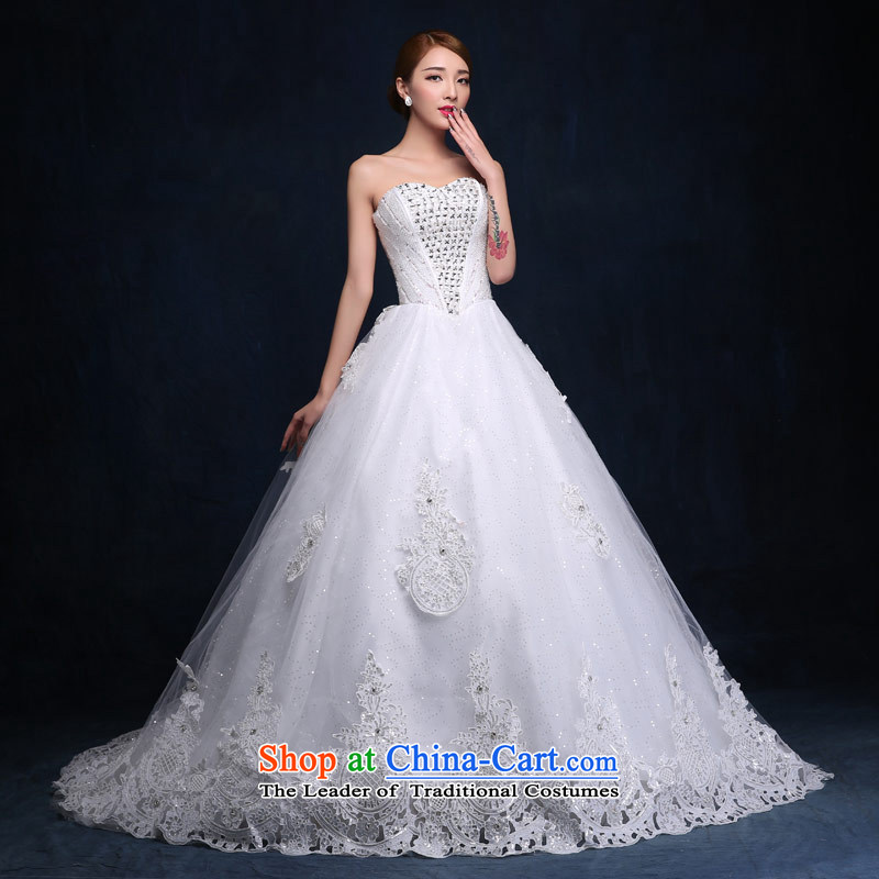Love of the overcharged 3 m deluxe and legal tail wedding Korean version of the new Large 2015 V-Neck sweet Princess Bride diamond lace white S love of the overcharged shopping on the Internet has been pressed.