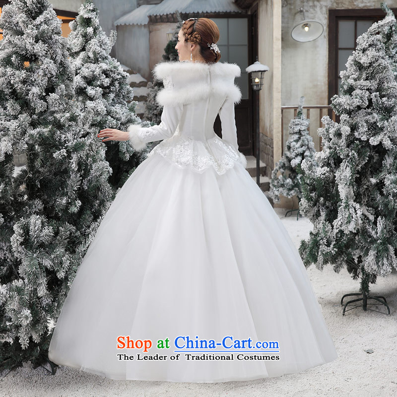 Love of the overcharged Korean winter wedding dresses the Word 2015 new winter shoulder long-sleeved gross for thick winter, Wedding Dress female white XL, love of the overcharged shopping on the Internet has been pressed.