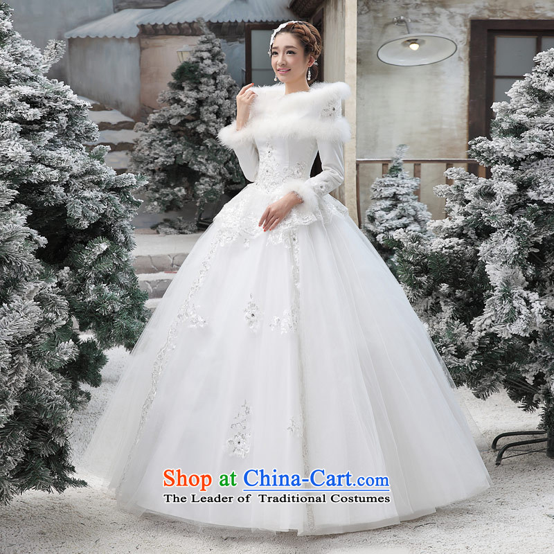 Love of the overcharged Korean winter wedding dresses the Word 2015 new winter shoulder long-sleeved gross for thick winter, Wedding Dress female white XL, love of the overcharged shopping on the Internet has been pressed.
