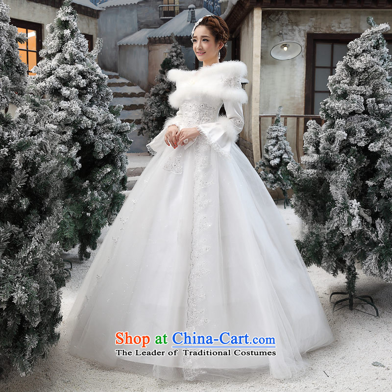 Love of the overcharged Korean wedding dresses new Word 2015 shoulder white autumn and winter thick marriages Foutune of large white marriage solemnisation S love of the overcharged shopping on the Internet has been pressed.