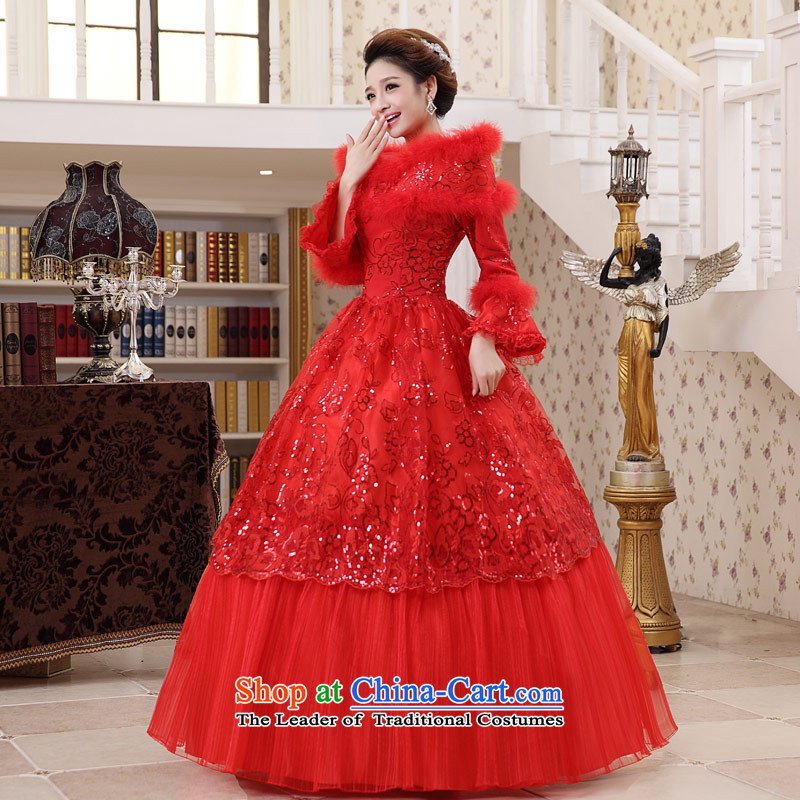 Love of the overcharged wedding dresses 2015 winter clothing new Korean long-sleeved red slotted shoulder for thick winter of gross cotton red , L, love of the overcharged shopping on the Internet has been pressed.