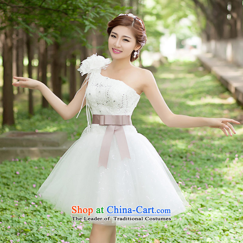 Love of the overcharged by 2015 new bridesmaid short, wedding dresses bride short skirts small stylish bridesmaid service dress single shoulder type white Foutune of type S love of the present white , , , shopping on the Internet