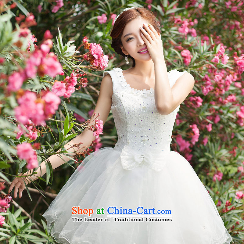 Love of the short life of wedding dresses 2015 new evening bridesmaid lace bride shoulders skirt the word shoulder white wedding dress female white S love of the overcharged shopping on the Internet has been pressed.