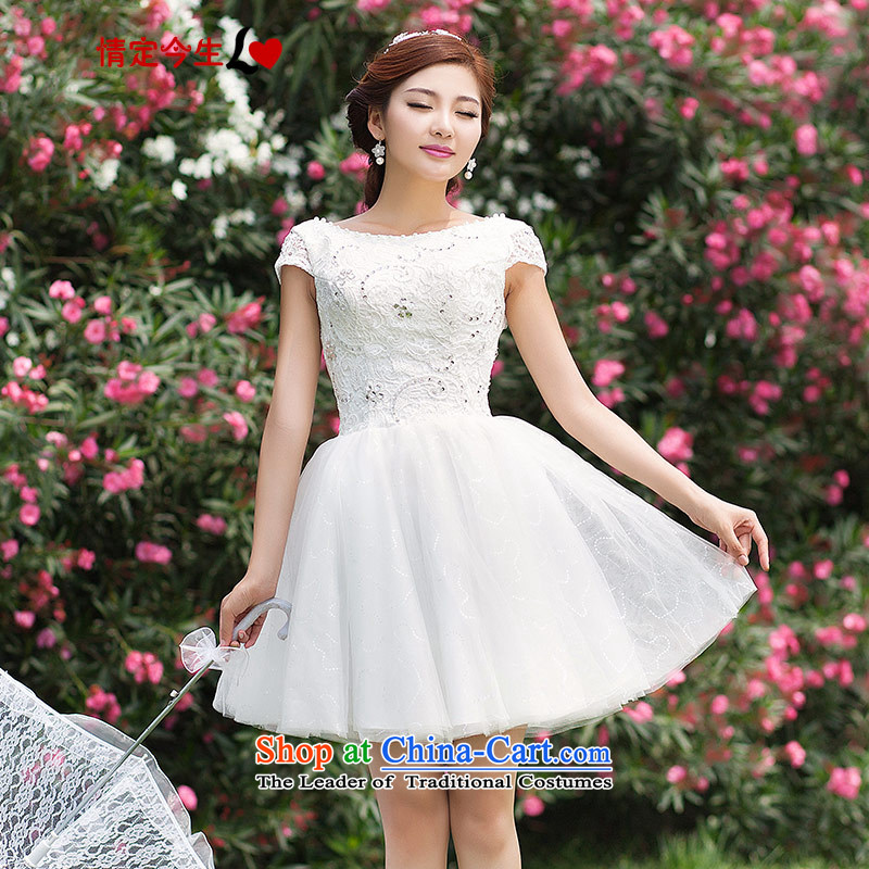 Love of the overcharged 2015 spring, summer, autumn and the new short word wedding dresses shoulder bride evening dresses bridesmaid services small white lace Foutune of white- XS