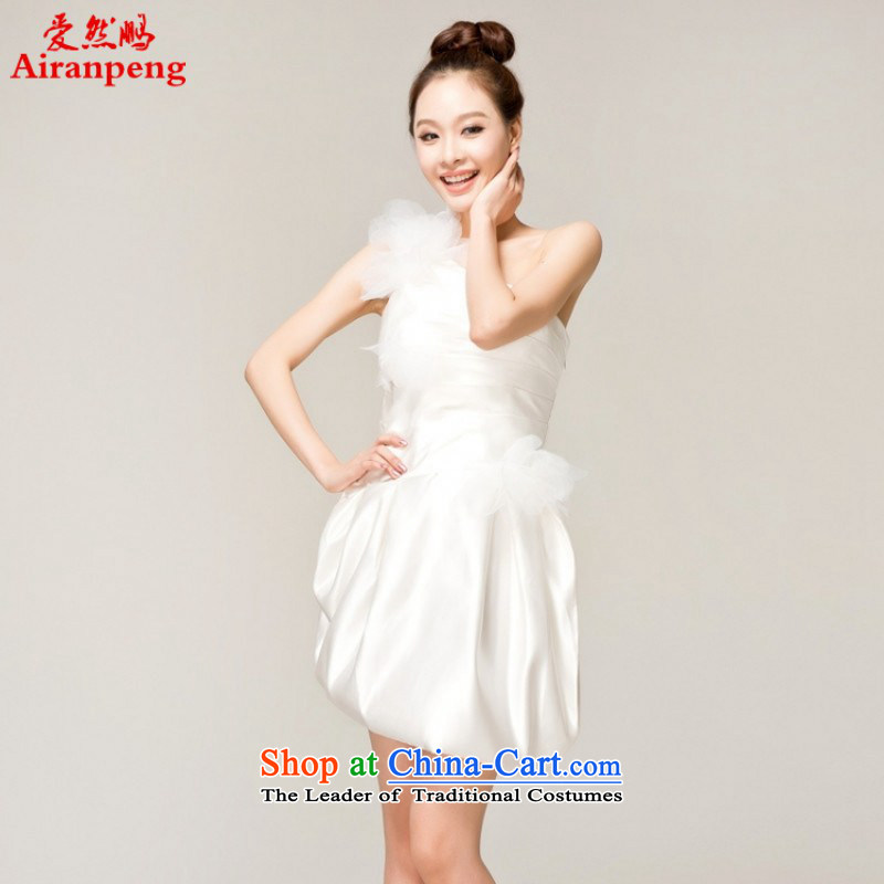 Love So Peng Liu Shih poem Beveled Shoulder dress white flowers of the Korean version of marriage bridesmaid bows performances to host evening dresses?need to skirt XXL not refunded