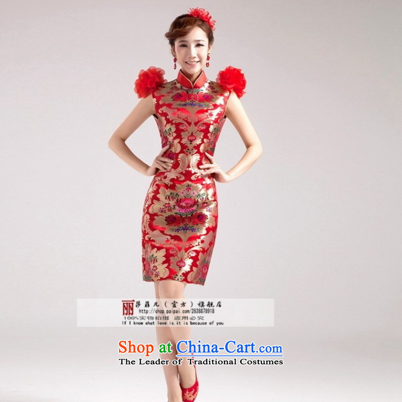 Love So Peng 2014 Summer new improved short of qipao gown shoulders red flowers wedding dresses stereo short of dress XL, Love Returning package so Peng (AIRANPENG) , , , shopping on the Internet