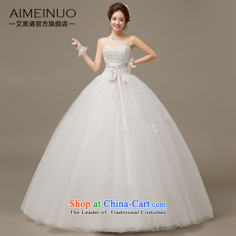 The HIV 2015 Spring_Summer wedding dresses flowers lace Bow Tie Straps Korean retro princess sweet words to his chest H-55 White XXL