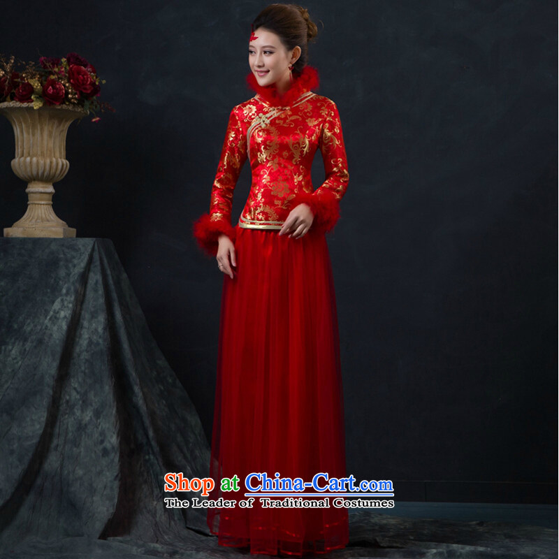 Married women cheongsam dress new stylish cheongsam dress winter long red thick cotton bows service M folder package returning, love so Peng (AIRANPENG) , , , shopping on the Internet