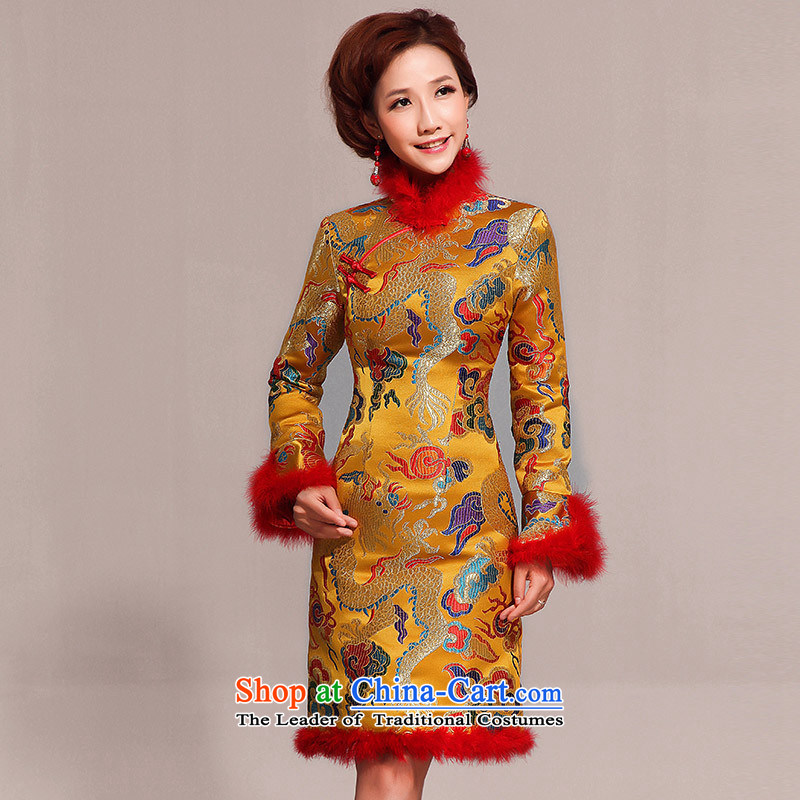 Red marriages bows service improvement package and stylish winter cheongsam short, long-sleeved qipao gown gold cotton folder to the size of the Customer for no refunds or exchanges, love so AIRANPENG Peng () , , , shopping on the Internet