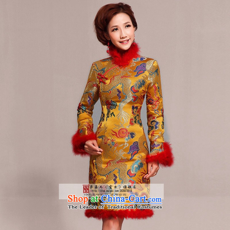 Red marriages bows service improvement package and stylish winter cheongsam short, long-sleeved qipao gown gold cotton folder to the size of the Customer for no refunds or exchanges, love so AIRANPENG Peng () , , , shopping on the Internet