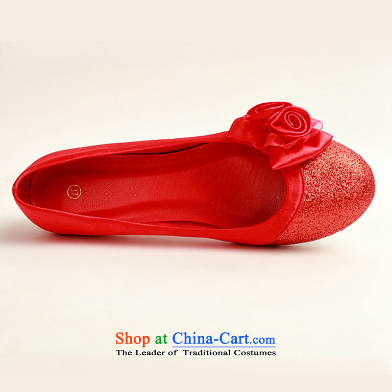 The Korean version of the flower Angel Román marriage shoes Red flat bottom shoe marriage shoes wedding marriage shoes heel shoe qipao shoes low larger single shoe 37, a pregnant woman (DUOQIMAN QI) , , , shopping on the Internet