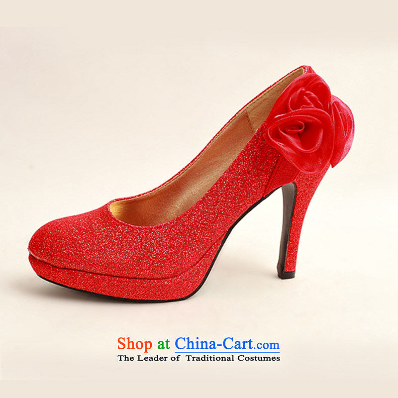 The Korean version of the flower Angel Román high-heel shoes large red golden marriage code marriage shoes bride shoes 2014 womens single shoe red flower-ki (35) has been pressed DUOQIMAN shopping on the Internet