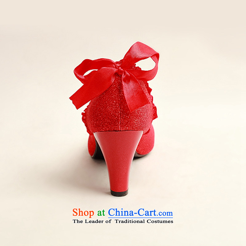 Flower Angel Román marriages behind twine bow knot red shoes, low marriage root, simple, elegant engraving wild red flower-ki (36) has been pressed DUOQIMAN shopping on the Internet