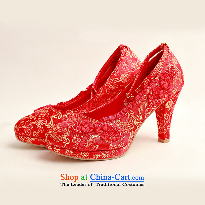 Flower Angel Cayman 2014 new pattern of marriage shoes wedding shoes bride marriage with rough shoes banquet shoes and a pair of red high-female single shoe 37, flower-ki (DUOQIMAN shopping on the Internet has been pressed.)