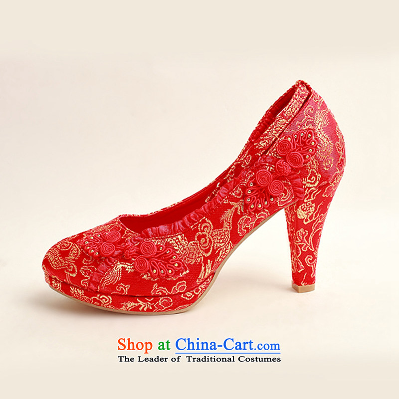 Flower Angel Cayman 2014 new pattern of marriage shoes wedding shoes bride marriage with rough shoes banquet shoes and a pair of red high-female single shoe 37, flower-ki (DUOQIMAN shopping on the Internet has been pressed.)