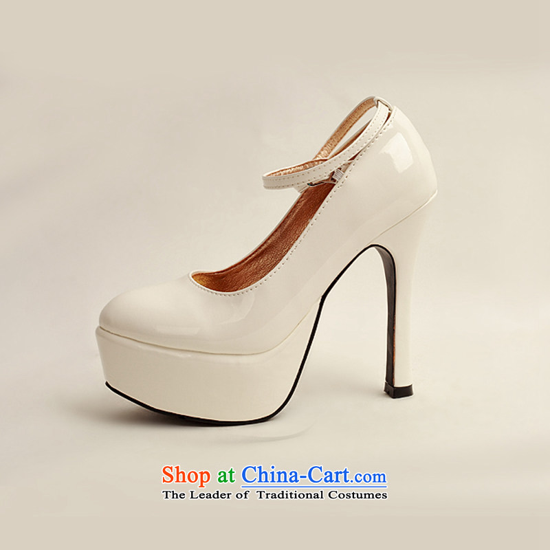 Flower angel girl single shoes Cayman 2014 new varnished leather, smooth sparkling, luxury waterproof shoes marriage bride desktop white shoes, round head high heels 36, flower-ki (DUOQIMAN shopping on the Internet has been pressed.)