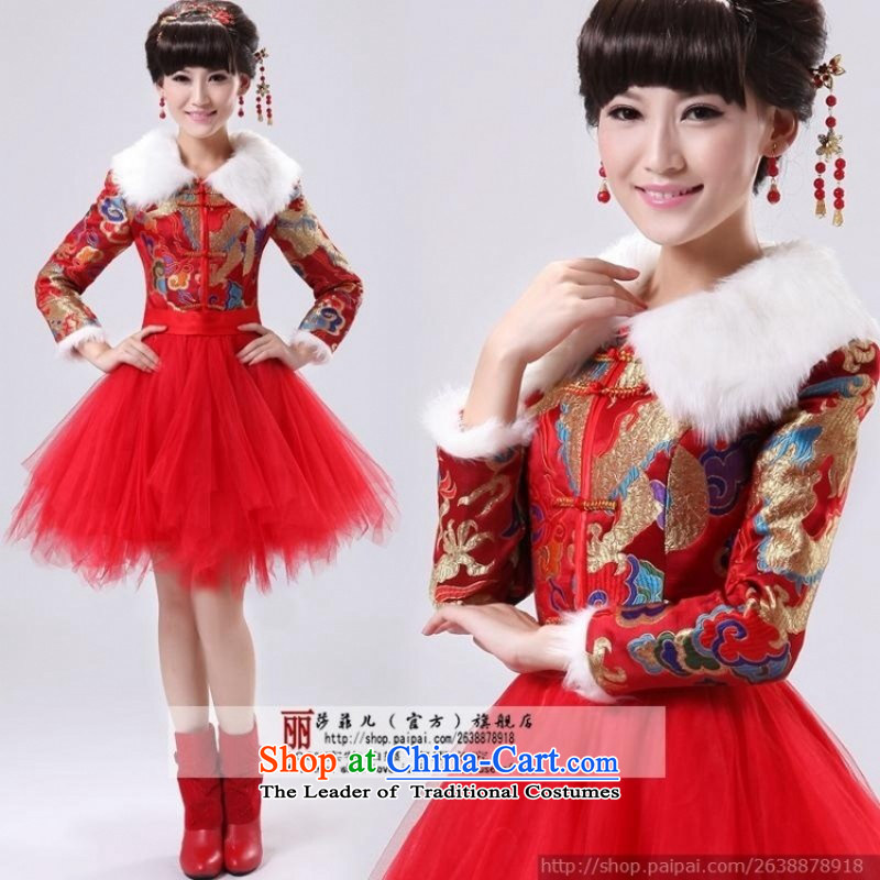 2014 new marriages qipao bows services robes of the dragon, red short stylish Chinese antique dresses improved red XL package, love so-peng returning shopping on the Internet has been pressed.