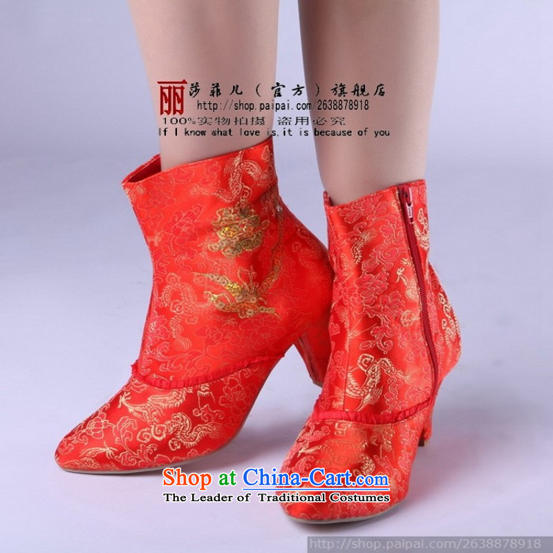 The autumn and winter new red high-bright satin chip marriages shoes wedding shoe bride short boots 37 Oi Yin Peng (AIRANPENG) , , , shopping on the Internet