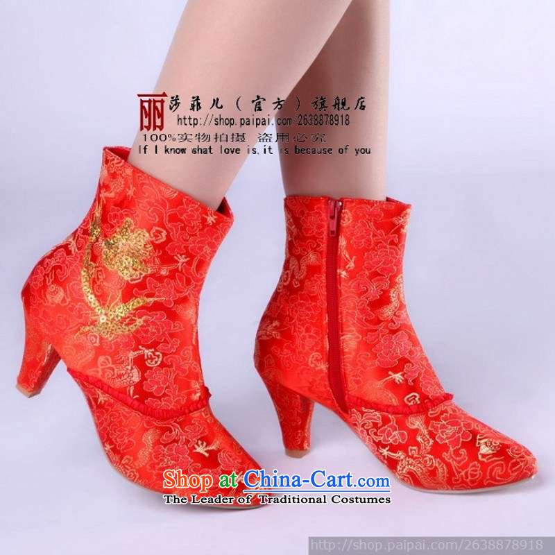 The autumn and winter new red high-bright satin chip marriages shoes wedding shoe bride short boots 37 Oi Yin Peng (AIRANPENG) , , , shopping on the Internet