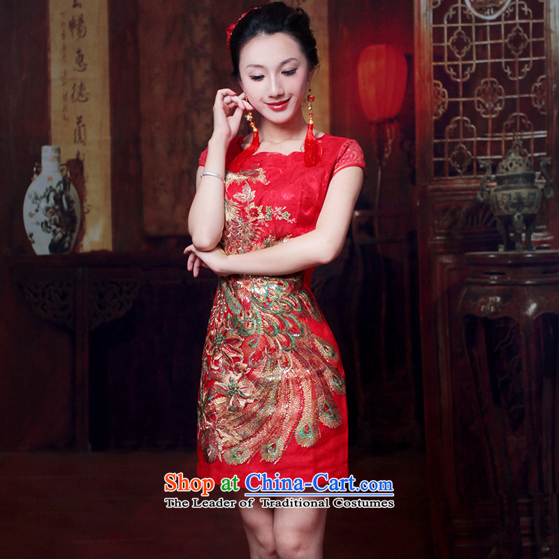 After a day of wind bride bows Services New Red Sau San wedding bride Sau San wedding dress qipao 4609th 4609th red after the wind has been pressed, L, online shopping