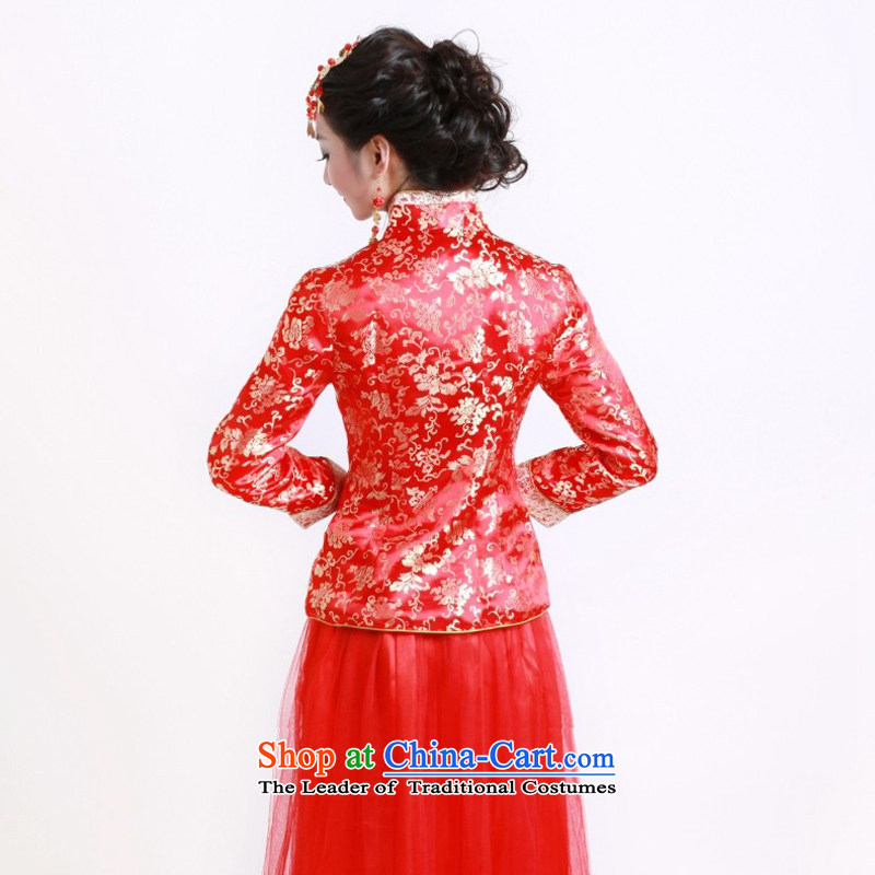 After a new 2014 winter wind marriage qipao cotton long-sleeved bows Services folder back door dresses bride wedding dress 0157 large dress XXL, ruyi wind shopping on the Internet has been pressed.