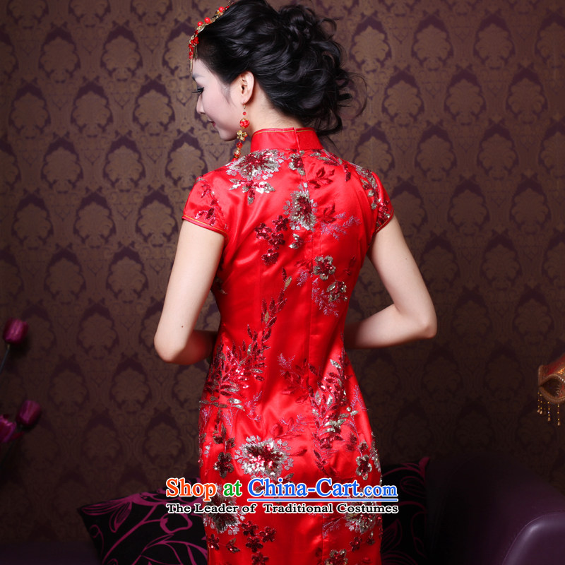 After a new stylish wind 2014 lace bows Service Bridal Sau San wedding dress red cheongsam dress 30.86 30.86 red after the wind has been pressed, L, online shopping