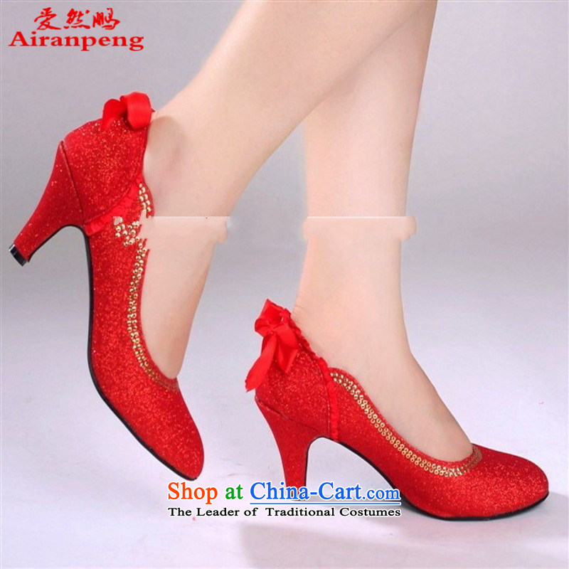 Red Gold with marriage shoes marriages shoes dress shoes womens single shoe 2014 New Hot Red?38