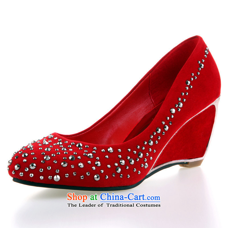 Marriage shoes marriage shoes qipao shoes red shoes drill bride marriage marriage shoes with HX045 Slope 35 Oi Yin Peng (AIRANPENG) , , , shopping on the Internet
