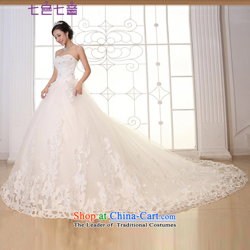 7 Color 7 tone won 2015 New integrated version with a bright drill in large waist video thin heart-shaped anointed chest tail length bride wedding?H040?White 1 m drag?XL