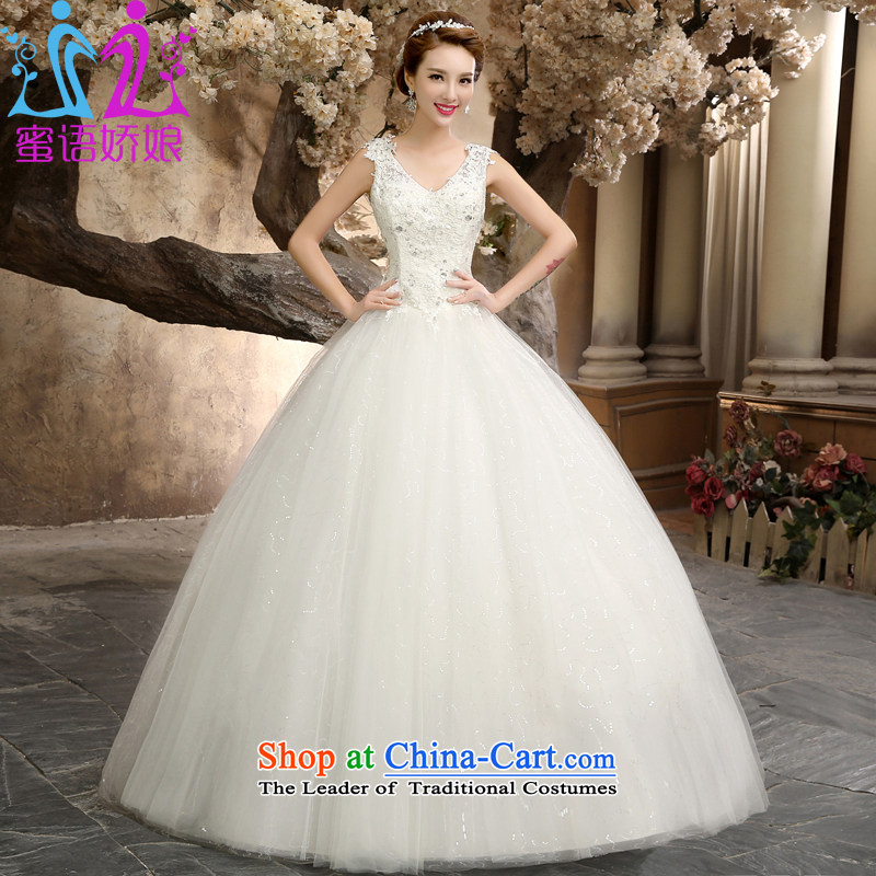 Talk to her new 2015 wedding dresses V-Neck stylish Sweet Princess Bride large graphics thin marriage straps to align the wedding WhiteM