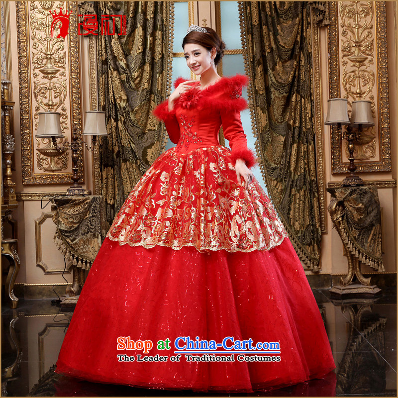 At the beginning of the New Year 2015 definition of winter) Bride wedding red winter wedding thick long-sleeved winter wedding dresses winter Korean wedding red XXL, early man , , , shopping on the Internet