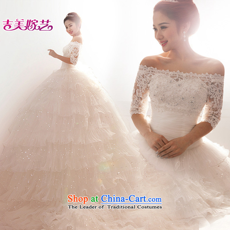 2015 new dumping city tail Korean word princess crowsfoot 7210 Shoulder Drill white bride wedding dresses ivory 1m tail S