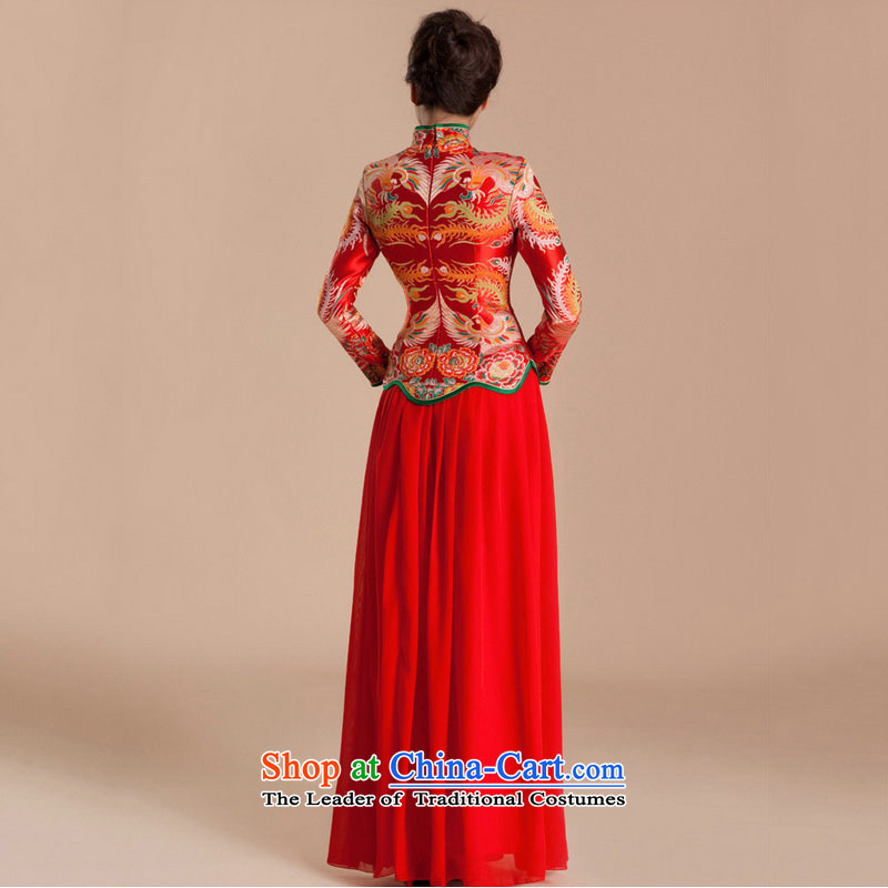 Yet a red wedding dresses long-sleeved qipao reinsert retro-niang bows wedding services al00258 red XXL, naoji a , , , shopping on the Internet